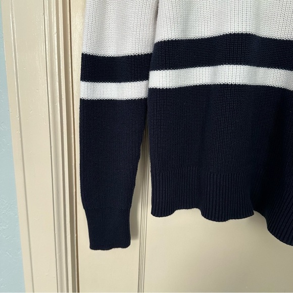 Lauren Active Ralph Lauren Top Athleisure Ribbed Knit Nautical Navy White Size L - Picture 5 of 10